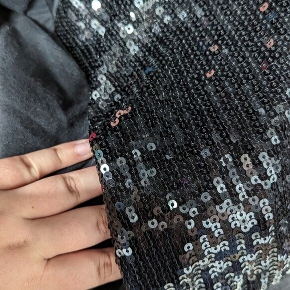 Forever 21 Black Sequins Front Zip Up Hoodie Sweater Jacket - Picture 8 of 10